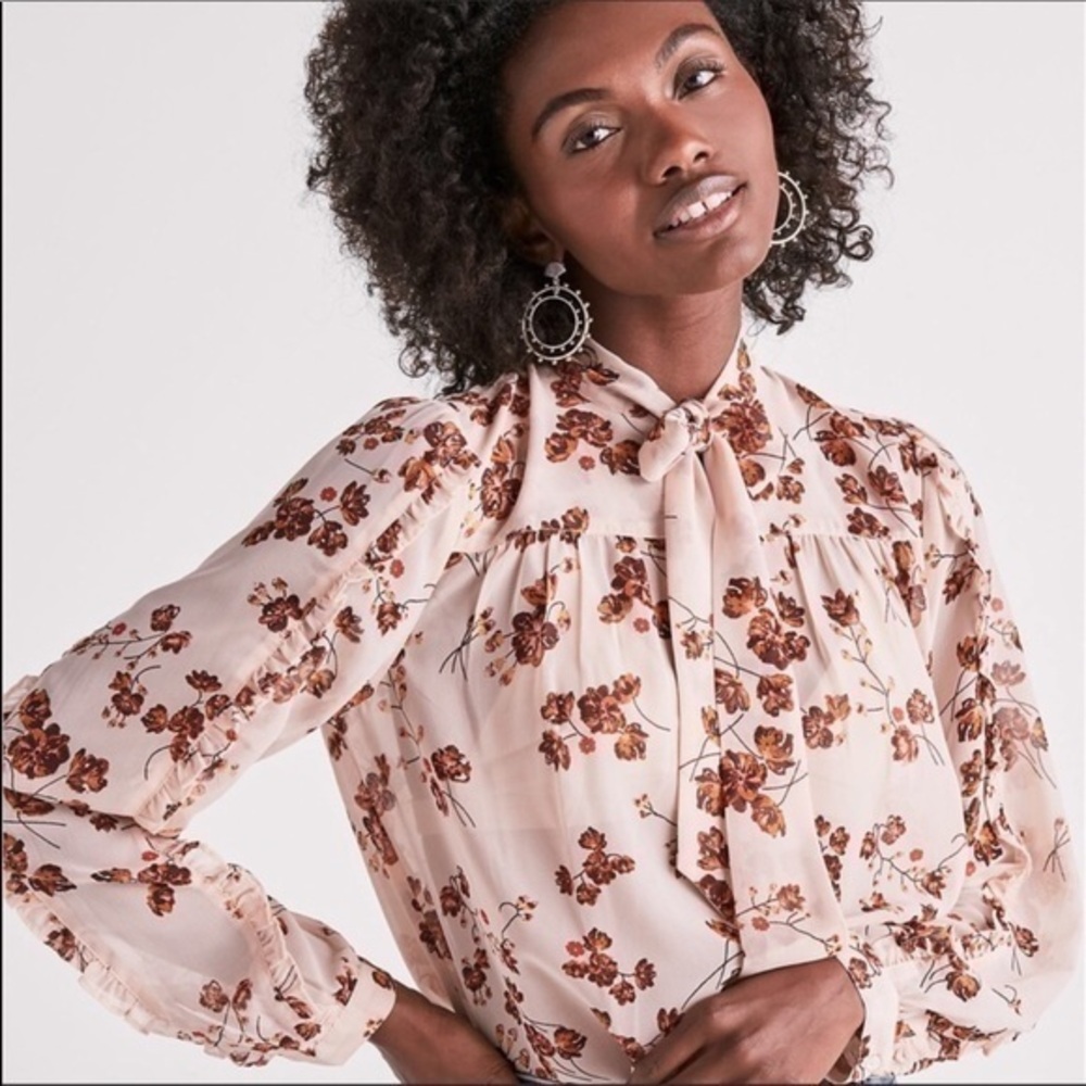 LUCKY BRAND Long Sleeve Floral Sheer Blouse S